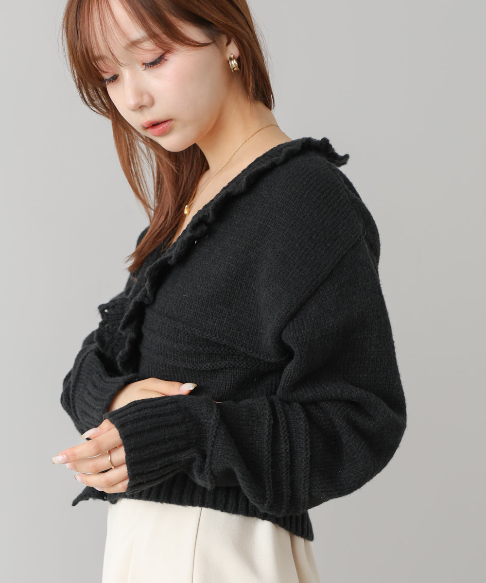 起毛フリルカラーホックカーディガン