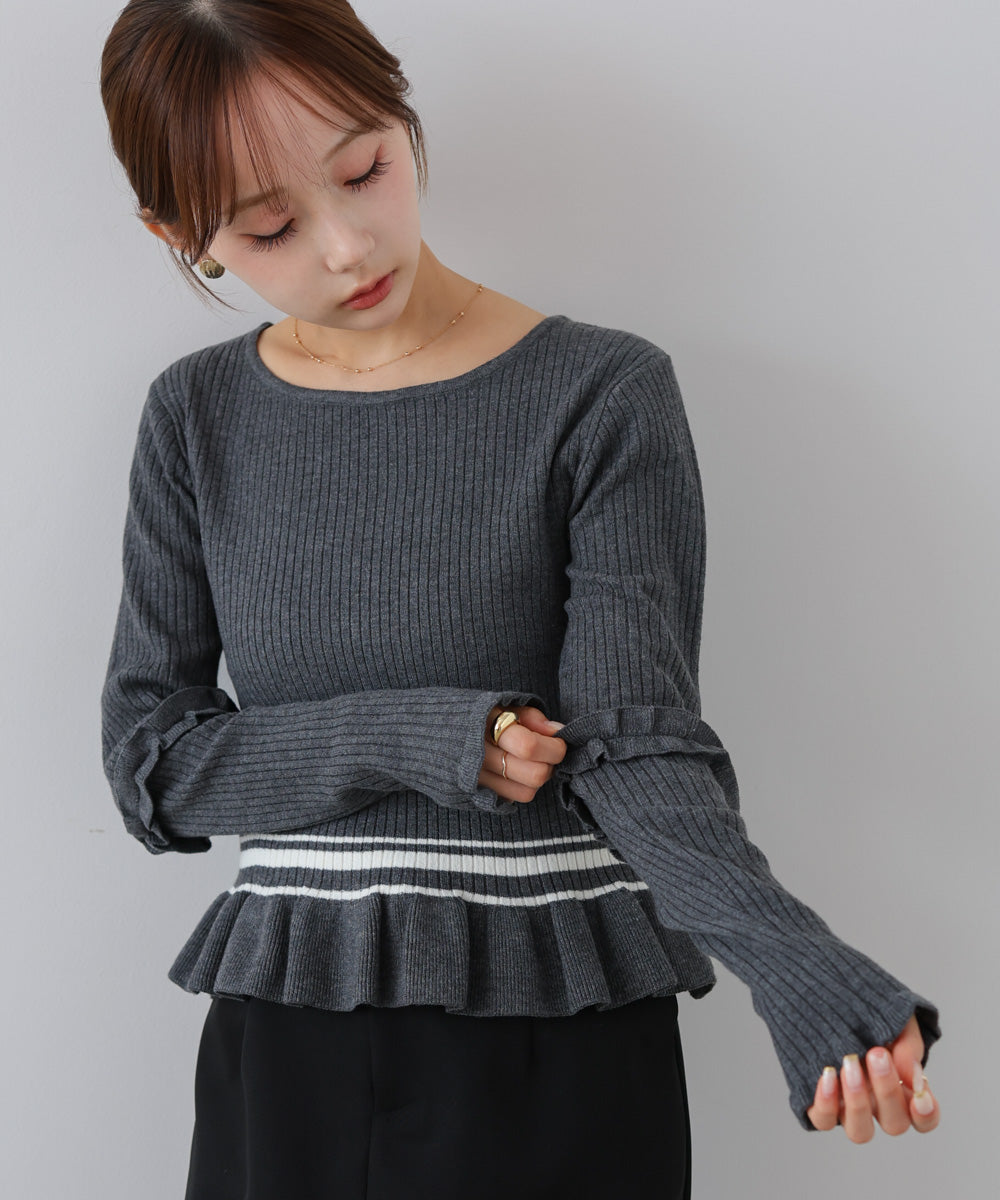 12Gニットフリルヘムショートプルオーバー