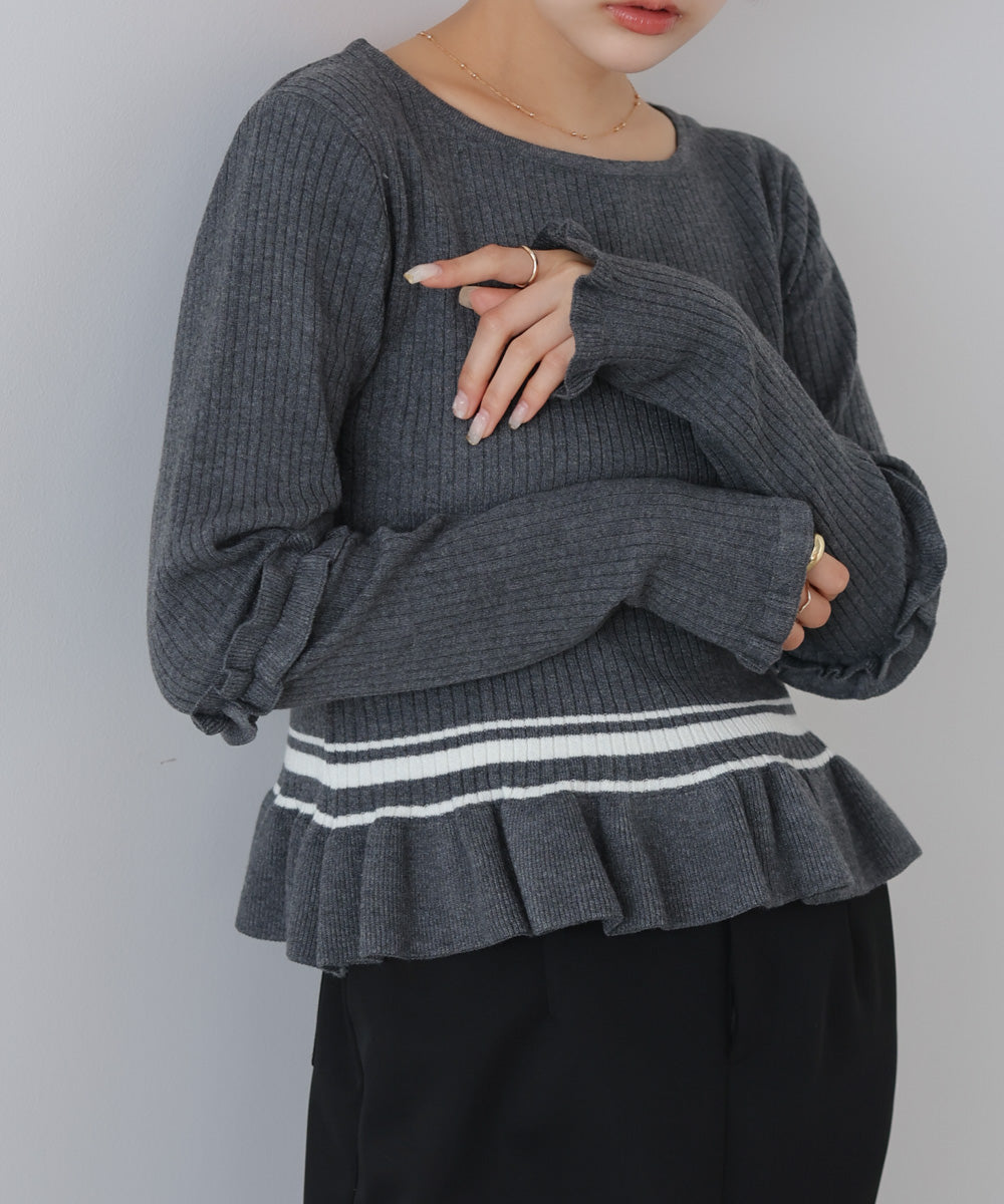 12Gニットフリルヘムショートプルオーバー