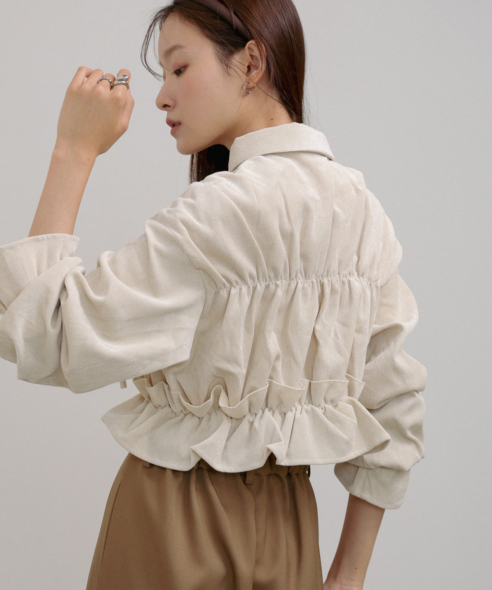 コーデュロイシャーリングリボンショートブラウス