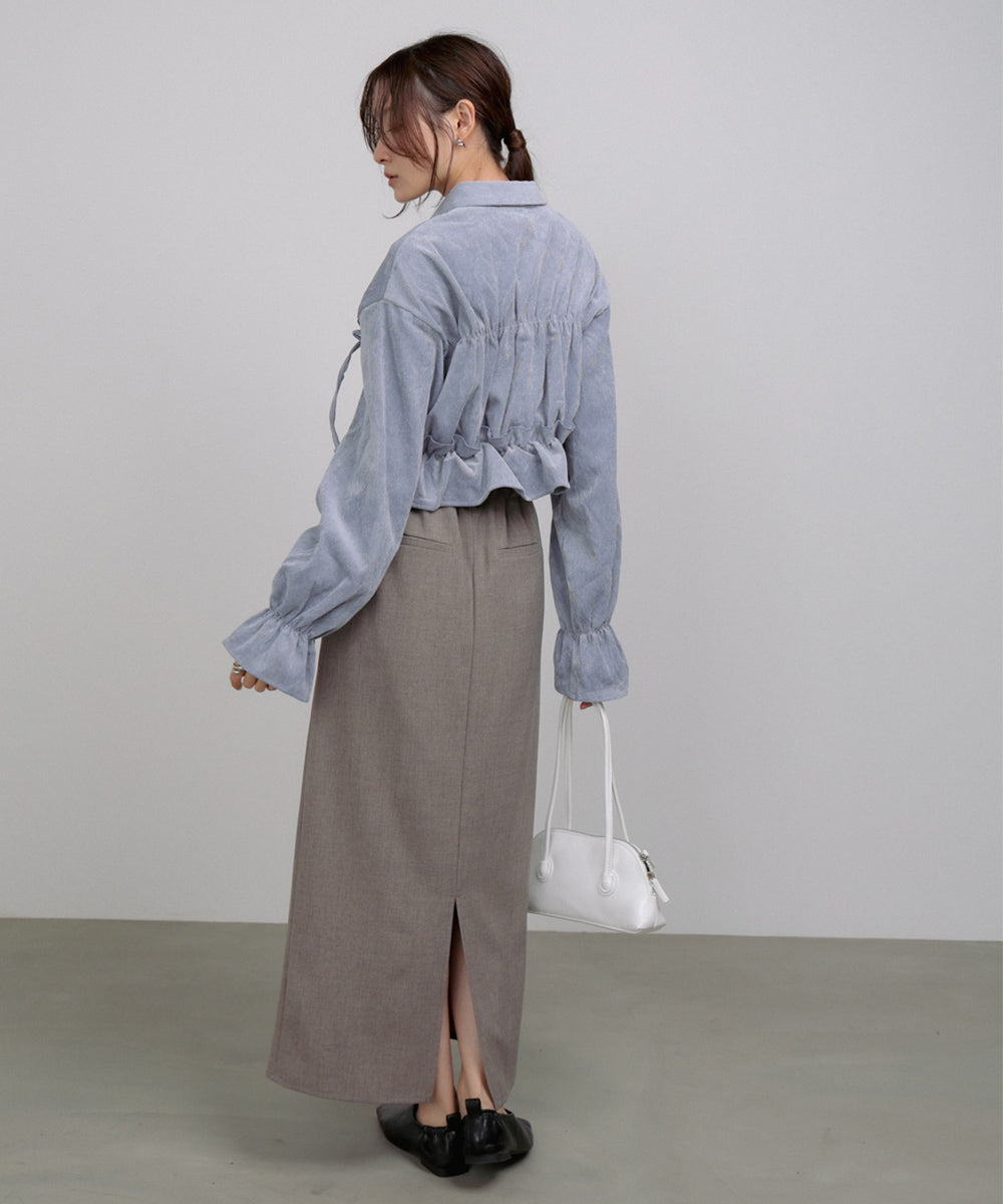 コーデュロイシャーリングリボンショートブラウス