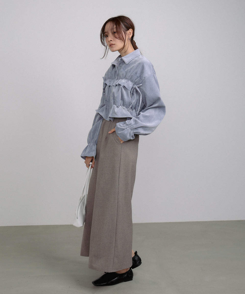 コーデュロイシャーリングリボンショートブラウス