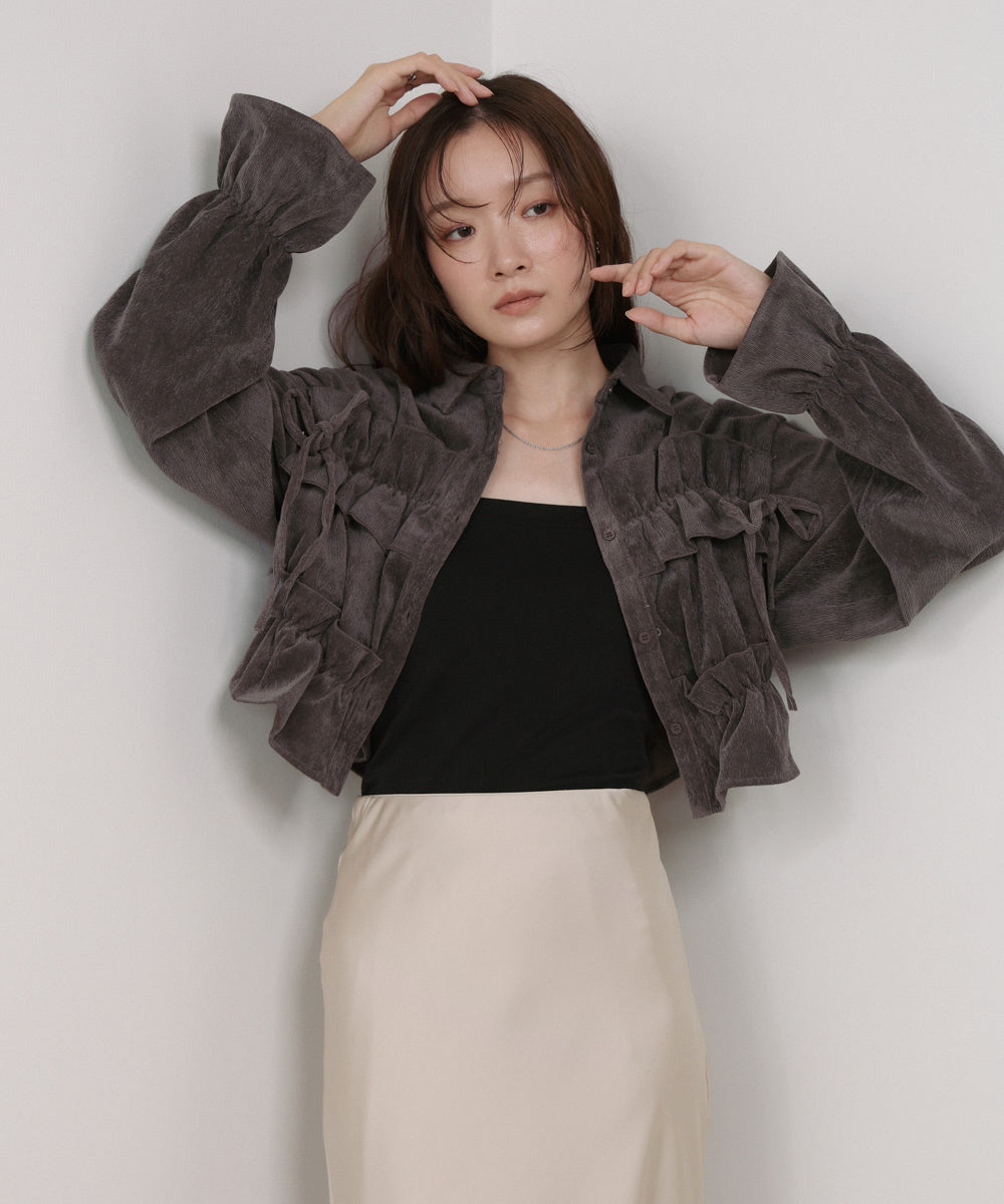 コーデュロイシャーリングリボンショートブラウス