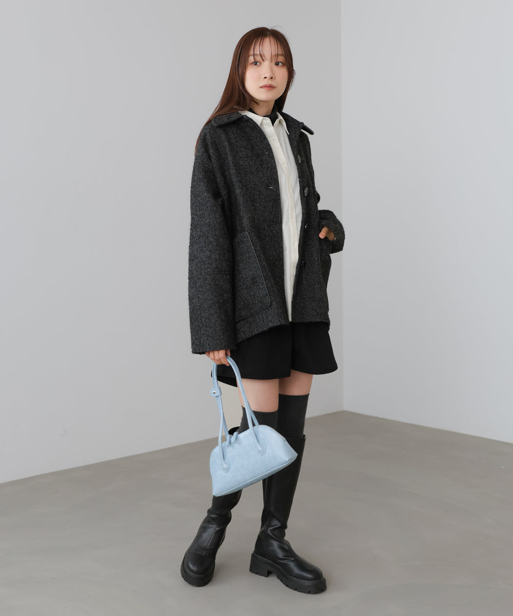 ヘリンボーンツイードカバーオールジャケット