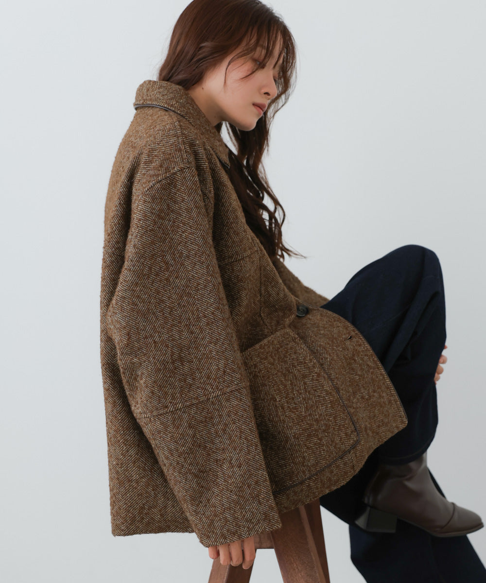 ヘリンボーンツイードカバーオールジャケット