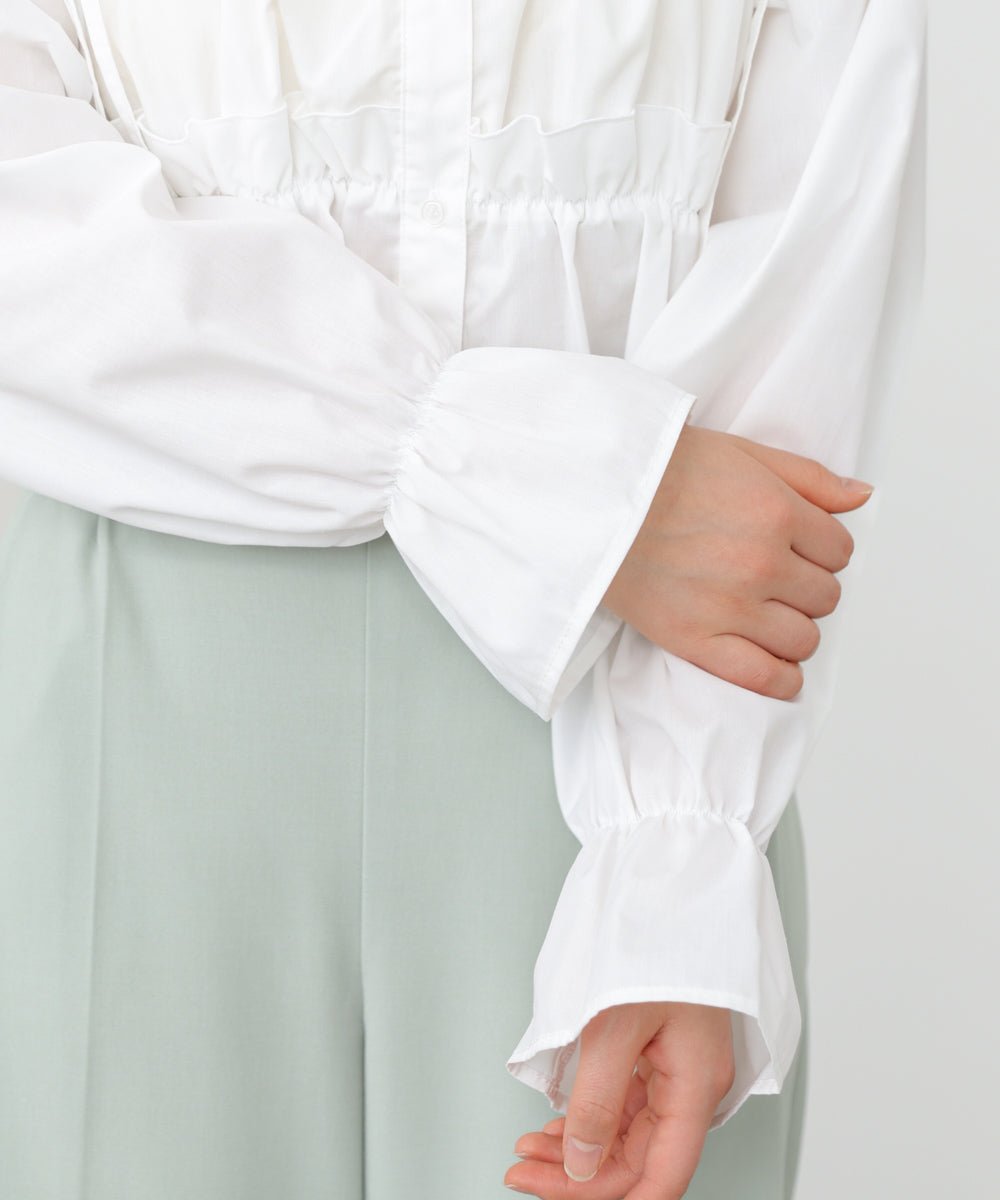 シャーリングリボンショートブラウス