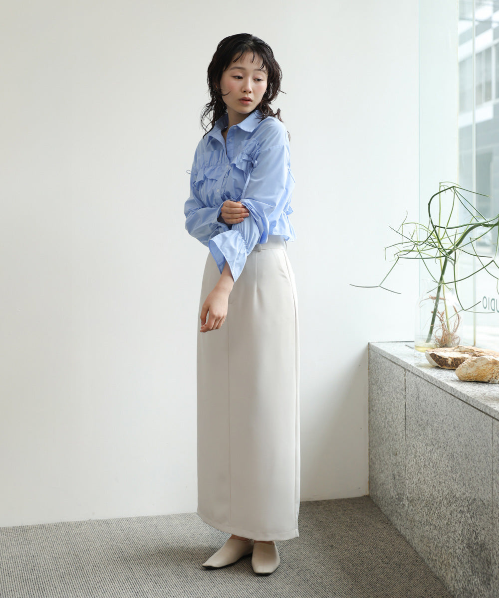 シャーリングリボンショートブラウス