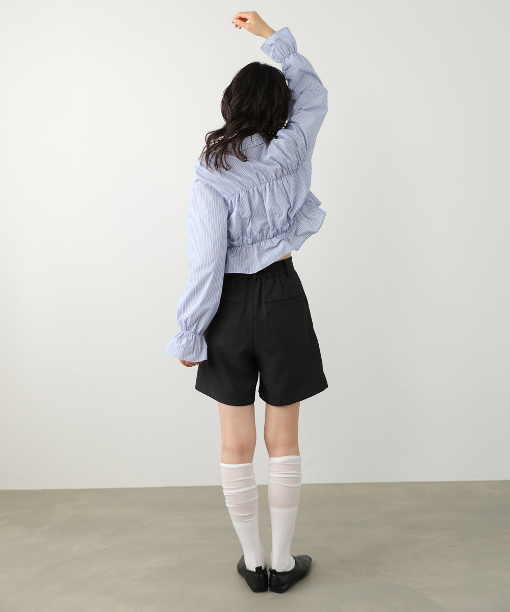 シャーリングリボンショートブラウス
