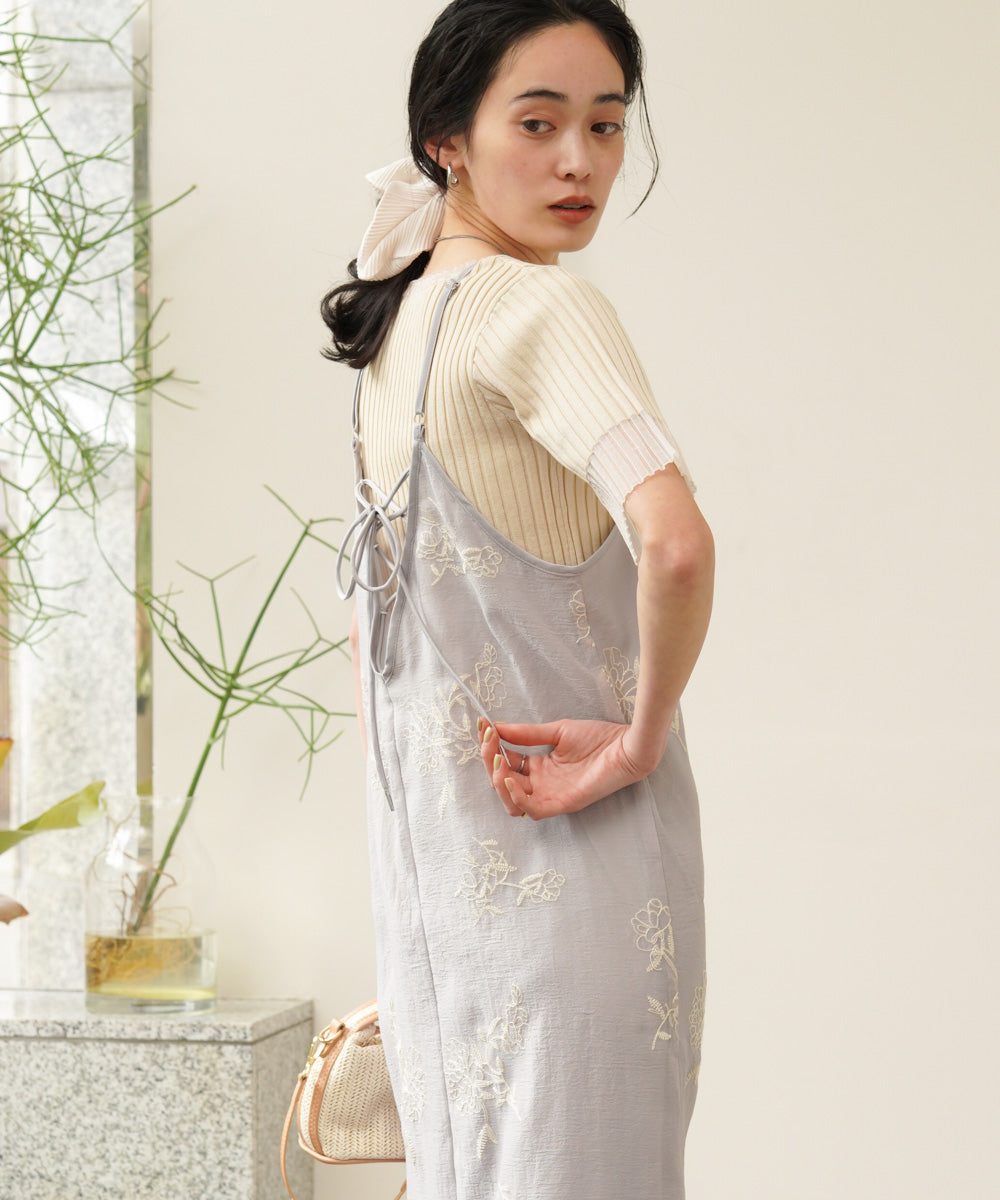 シアー使い5分袖リブニットトップス