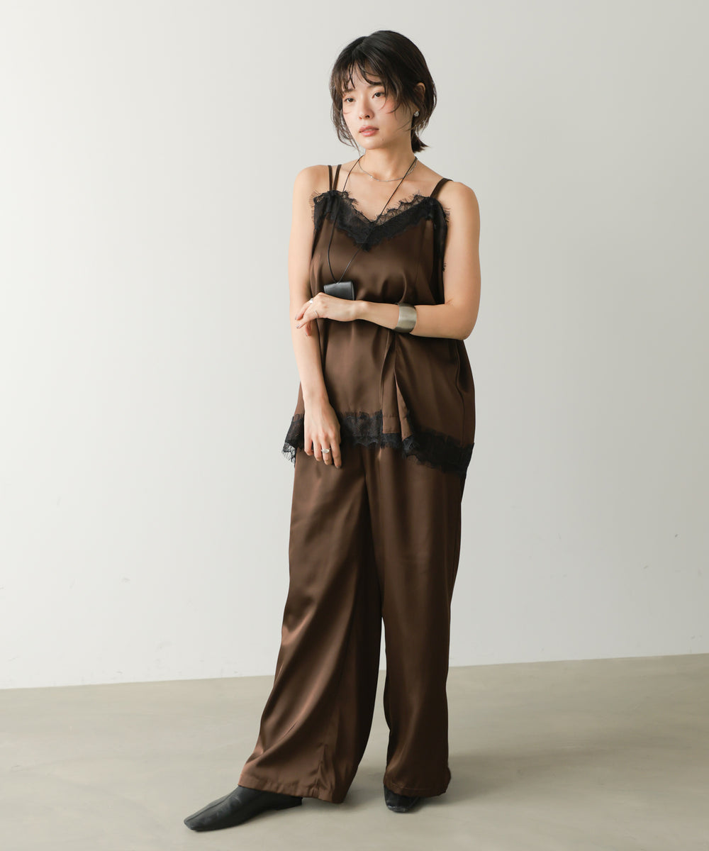 【Eセット】秋のコーデセット【レースキャミソール&サテンスリットパンツ】