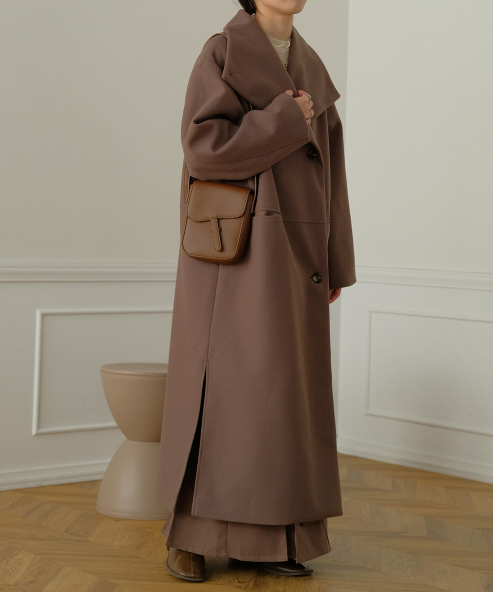 SHAWL COLLAR STAND NECK LONG COAT