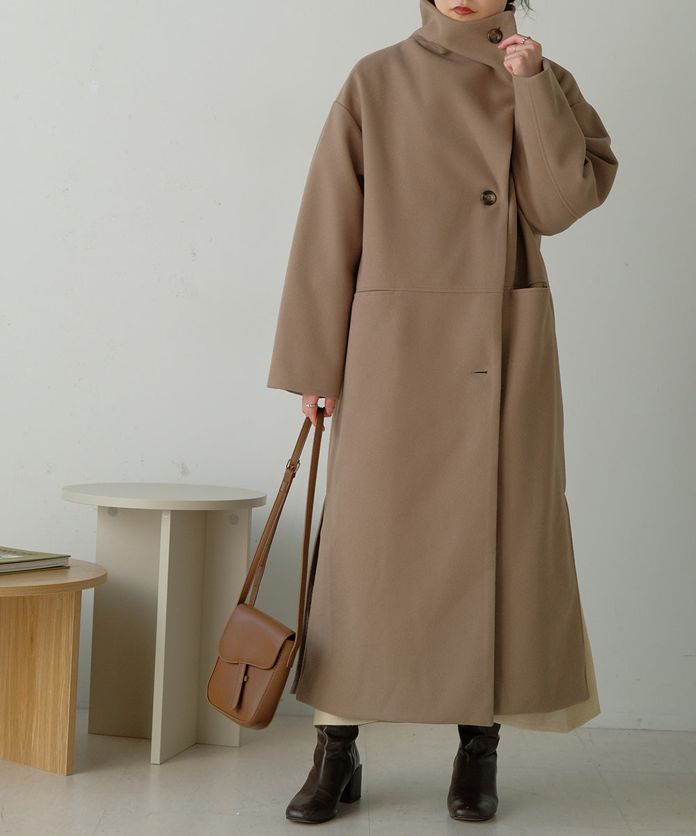 SHAWL COLLAR STAND NECK LONG COAT