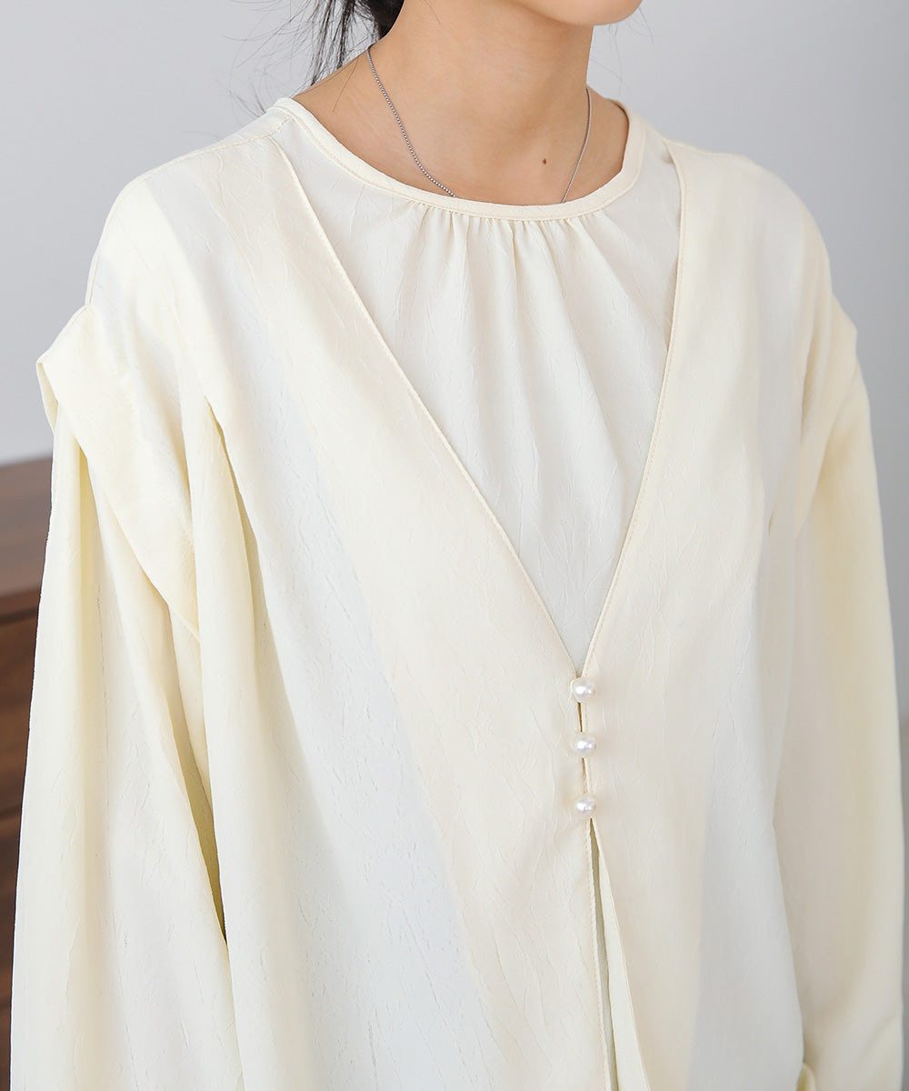 PEARL BUTTON LAYERED BLOUSE