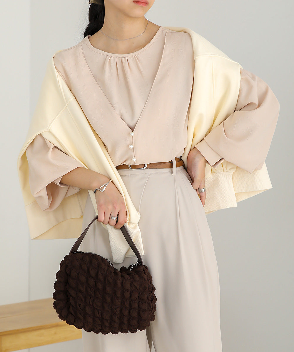 PEARL BUTTON LAYERED BLOUSE