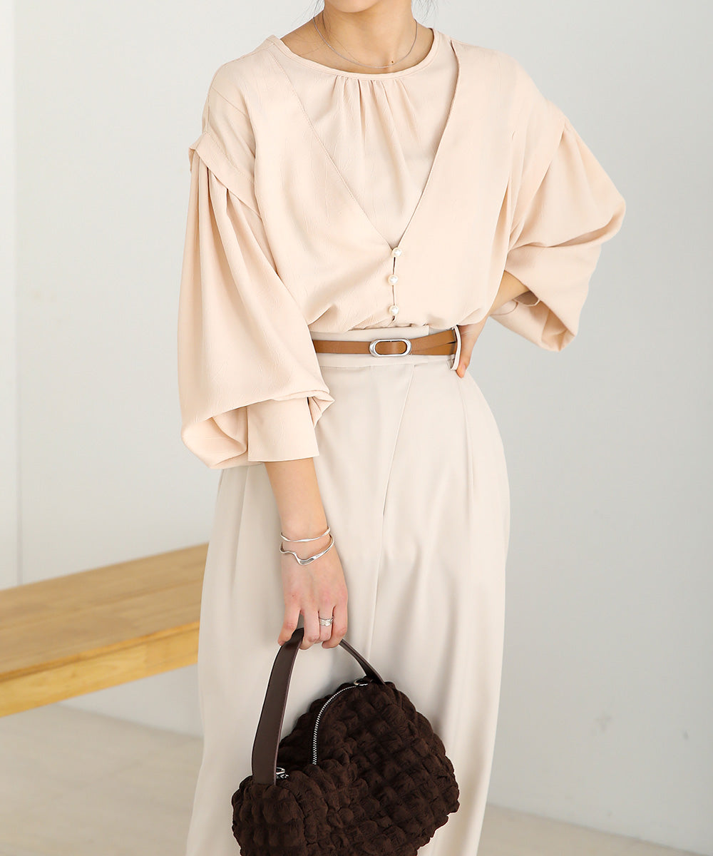 PEARL BUTTON LAYERED BLOUSE