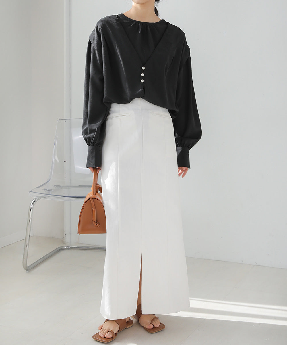 PEARL BUTTON LAYERED BLOUSE