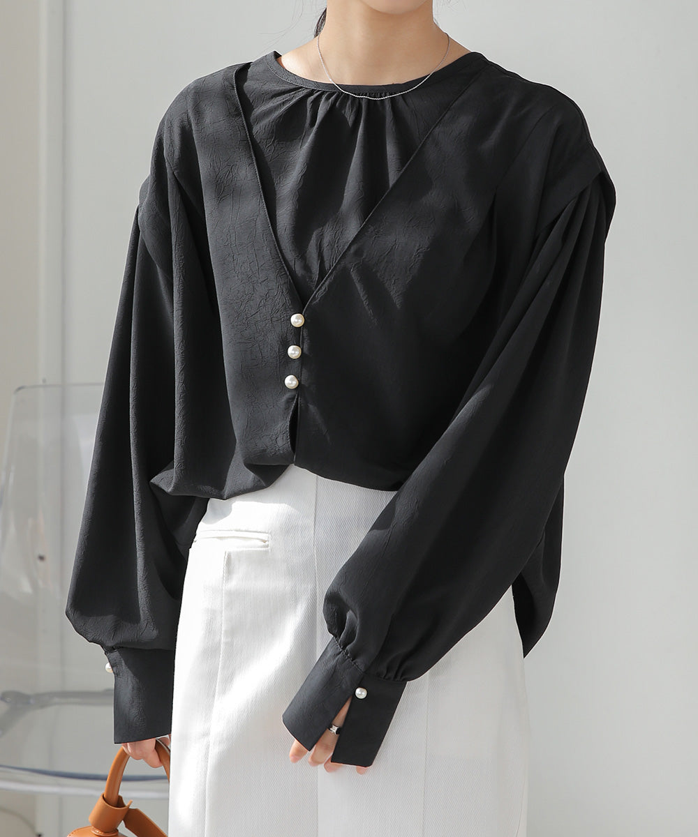 PEARL BUTTON LAYERED BLOUSE