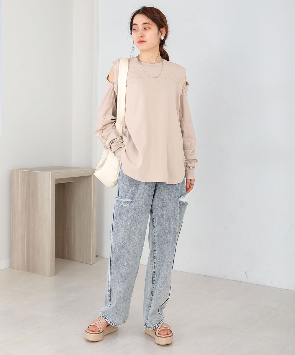 2WAY SLEEVE SLIT TOPS