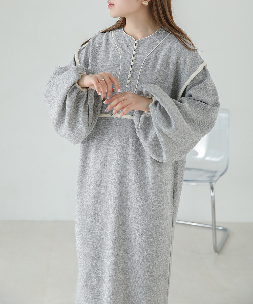 COLOR SCHEME PIPING TWEED ONEPIECE