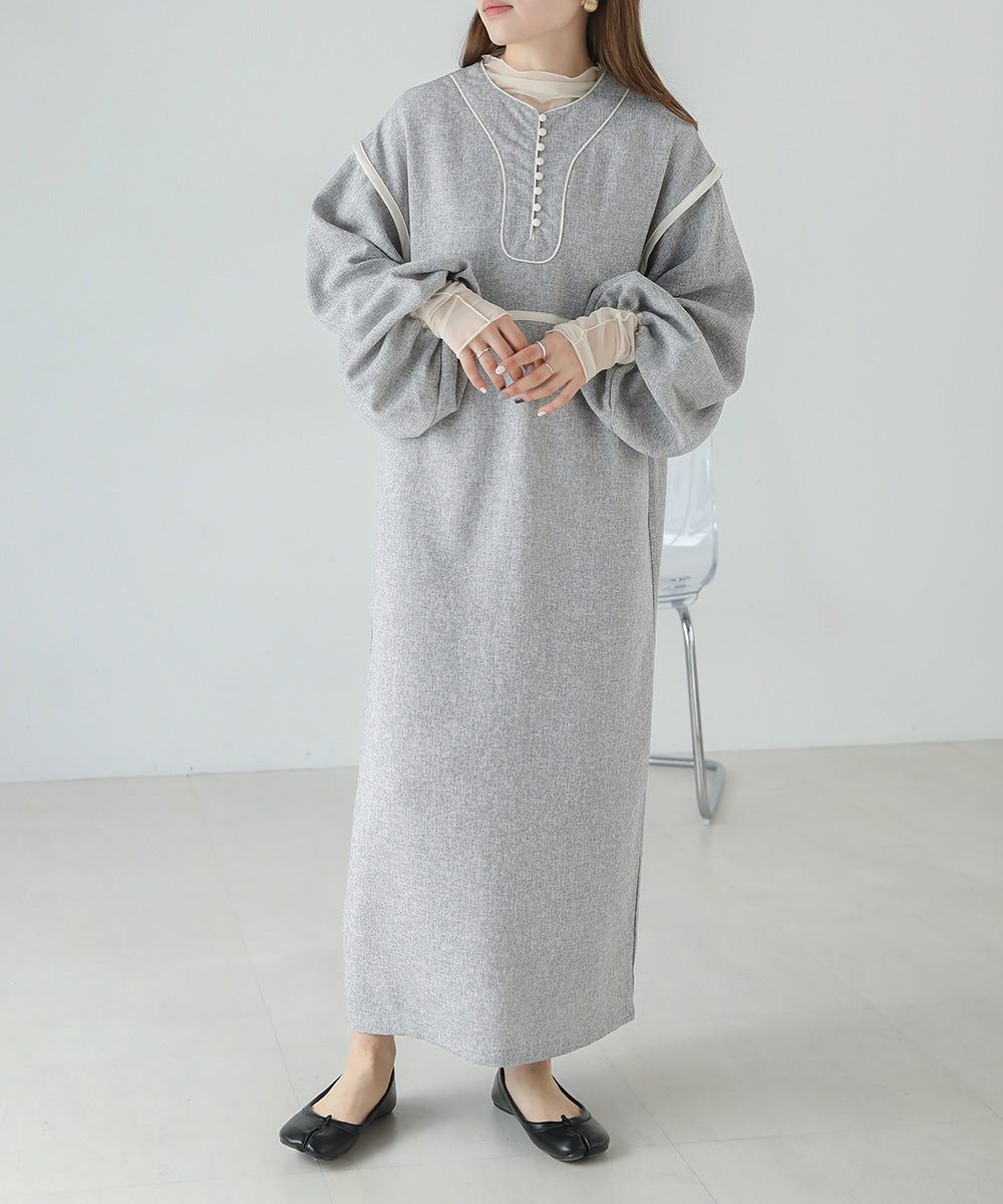 COLOR SCHEME PIPING TWEED ONEPIECE