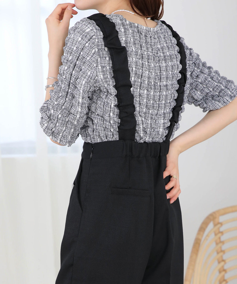 2WAY SHOULDER SHIRRING SALOPETTE