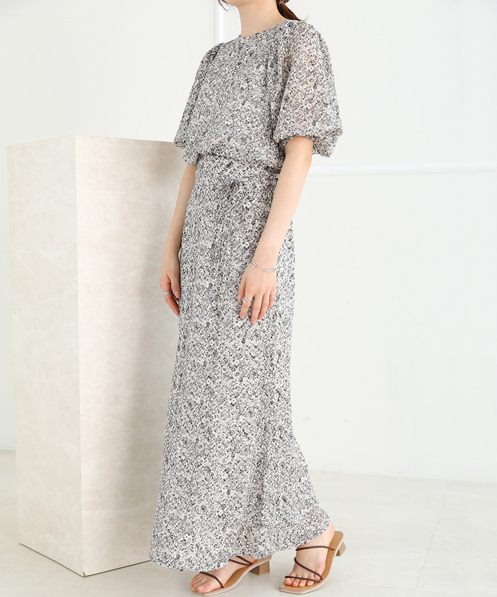 JACQUARD SMALL FLORAL FLARED SKIRT