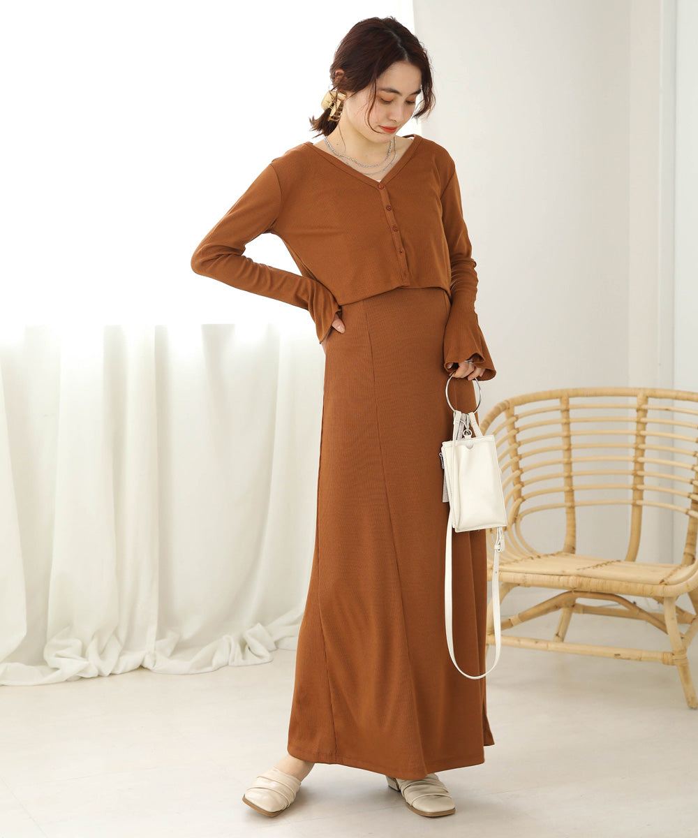 CARDIGAN SET RIB ONEPIECE