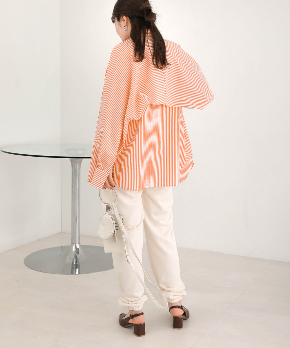 LAYERED STRIPES CAPE SHIRT