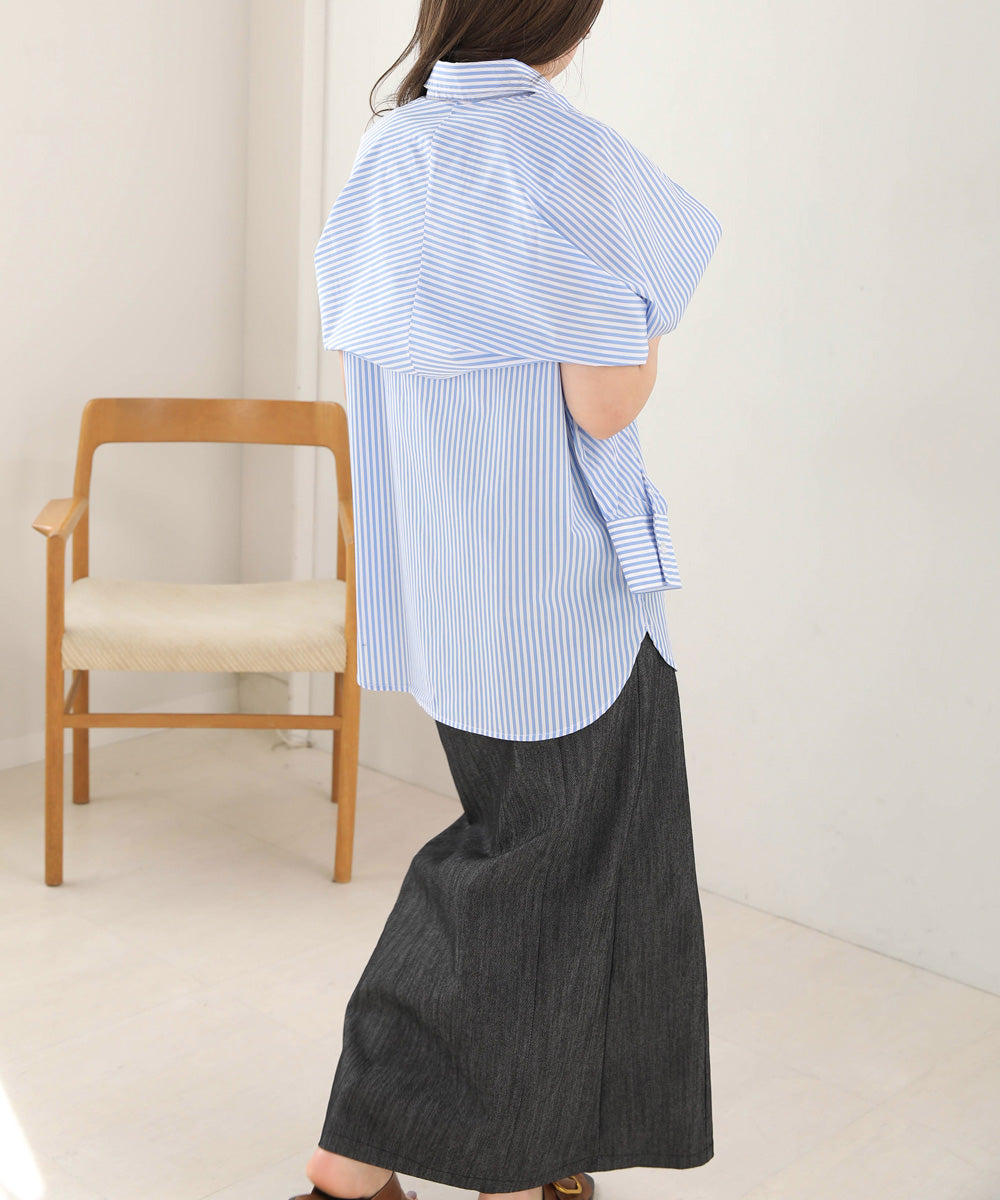 LAYERED STRIPES CAPE SHIRT