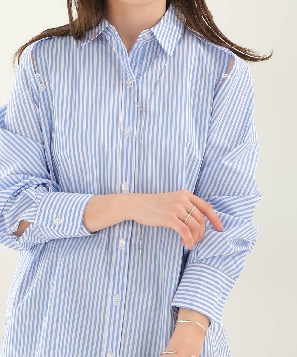 LAYERED STRIPES CAPE SHIRT