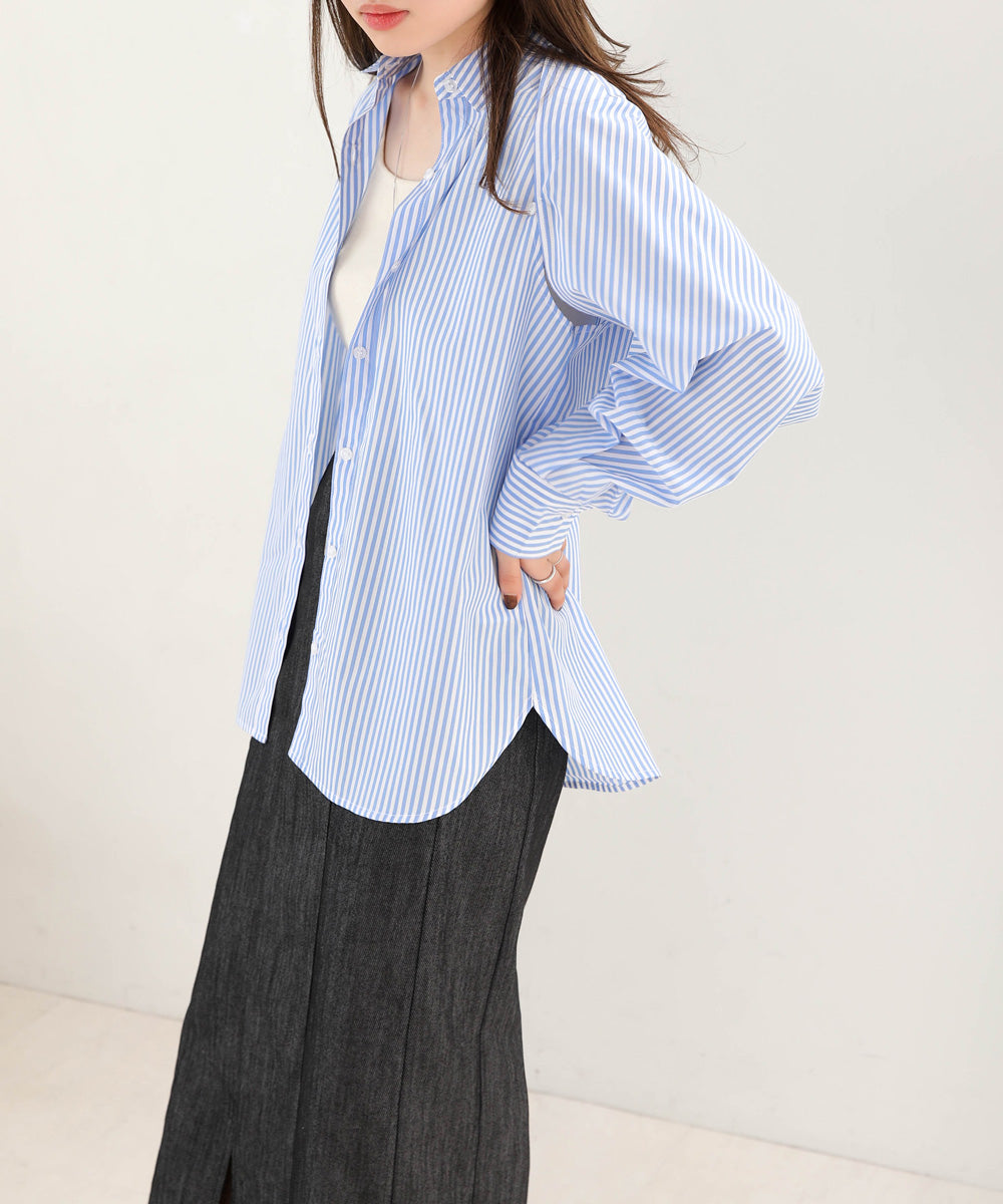 LAYERED STRIPES CAPE SHIRT