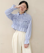 シャーリングリボンショートブラウス