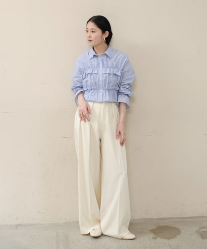 シャーリングリボンショートブラウス