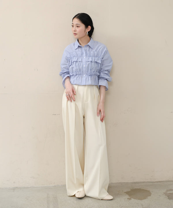 シャーリングリボンショートブラウス