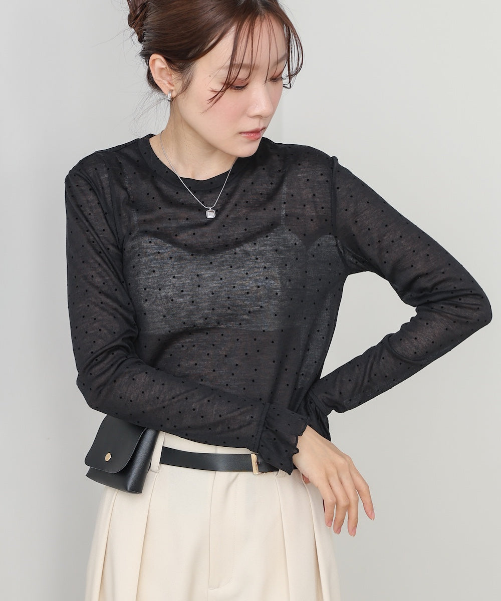 シアードットフリルカットソー