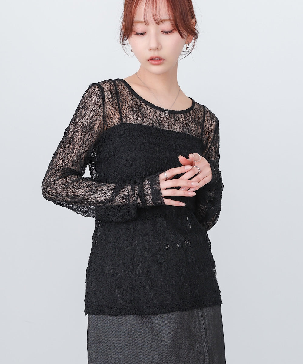 メッシュレースプルオーバー