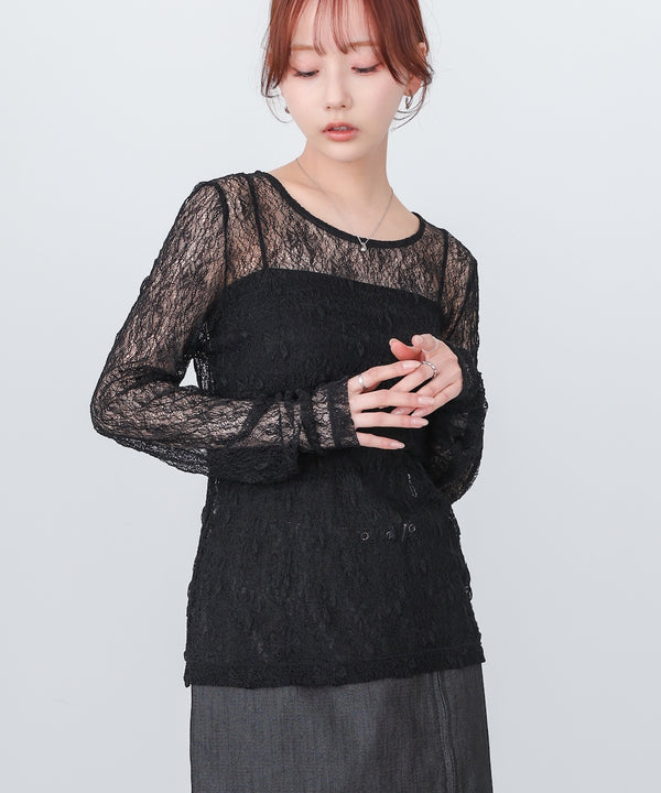 メッシュレースプルオーバー