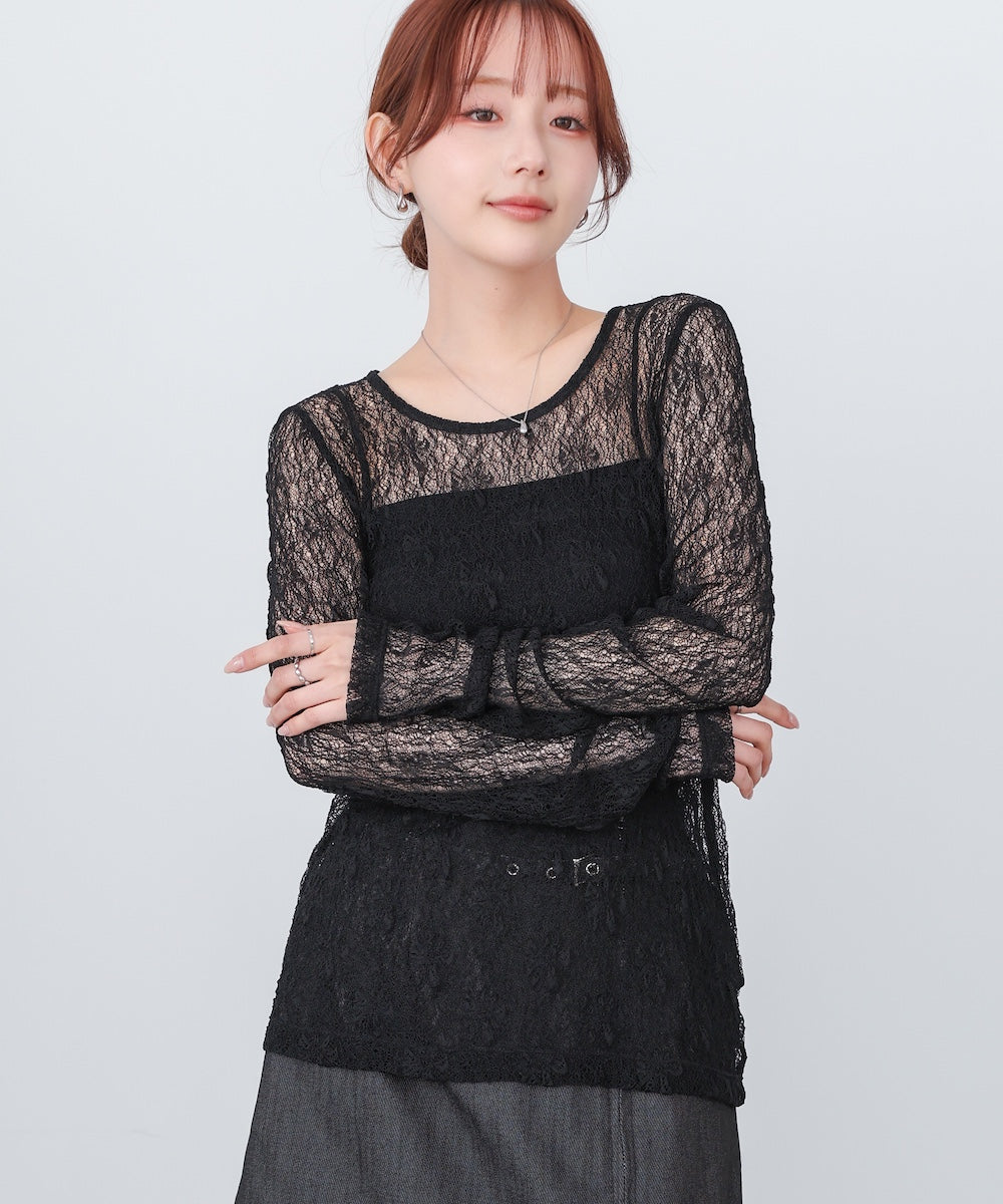 メッシュレースプルオーバー