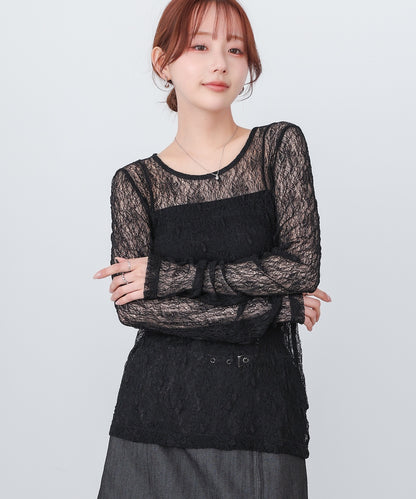 メッシュレースプルオーバー