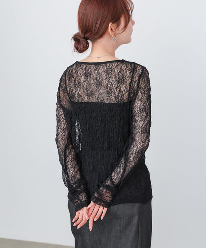 メッシュレースプルオーバー