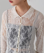 襟付きレースパッチワークシャツ