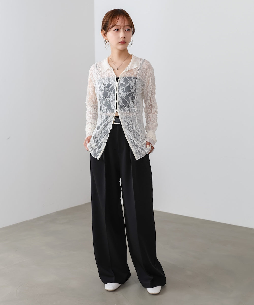 襟付きレースパッチワークシャツ