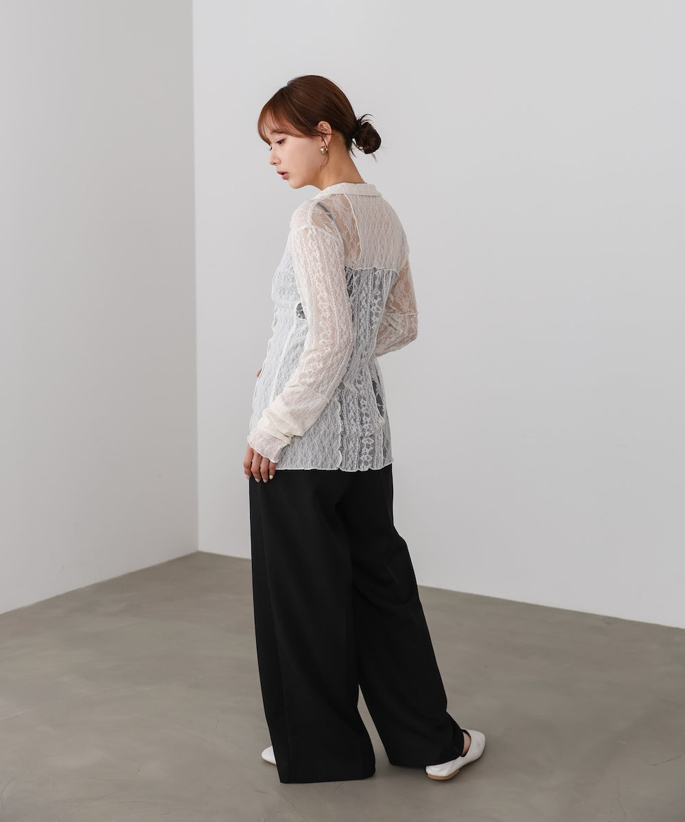 襟付きレースパッチワークシャツ