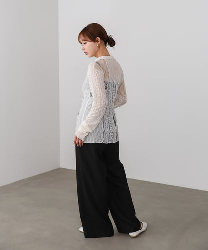 襟付きレースパッチワークシャツ