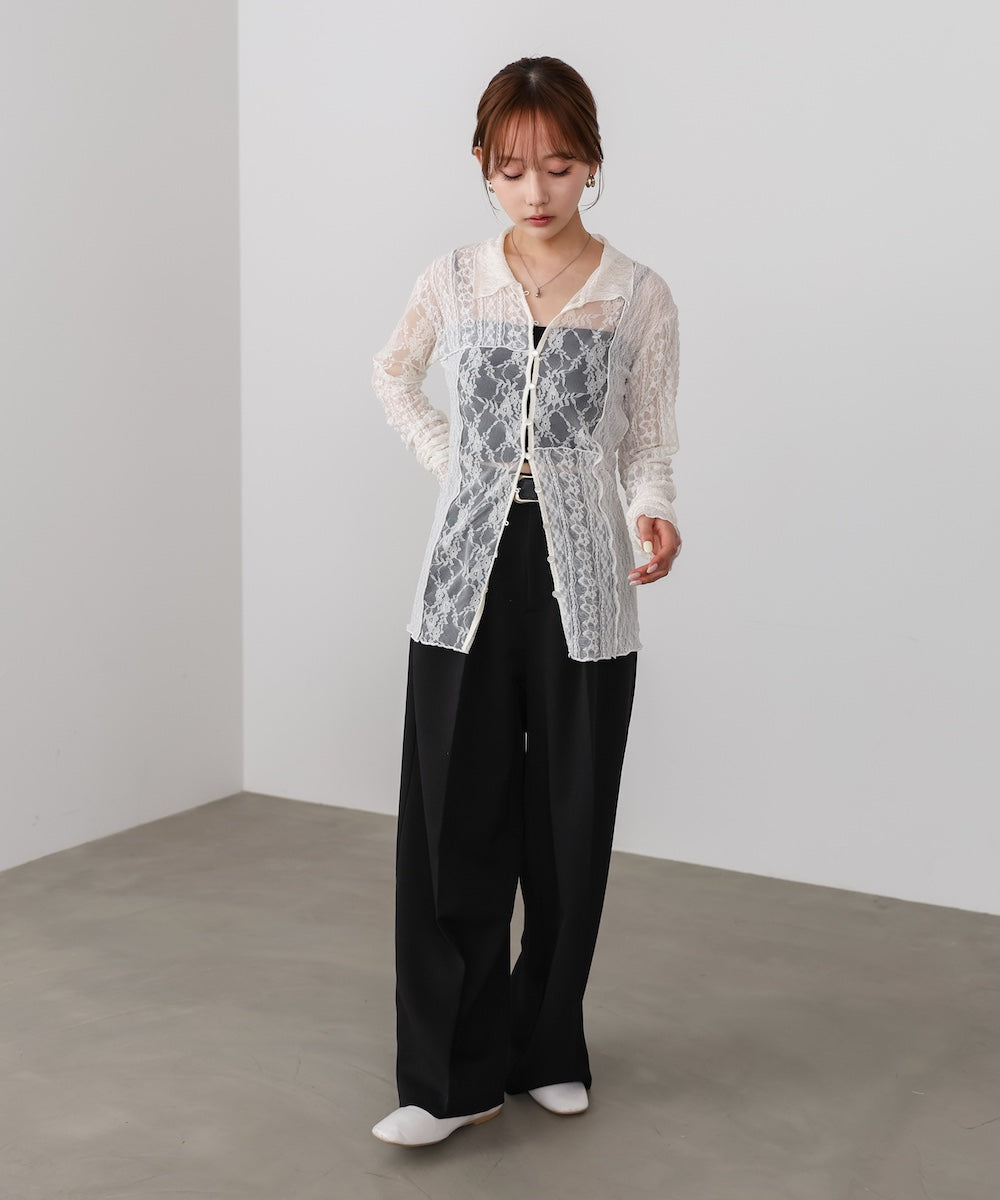 襟付きレースパッチワークシャツ