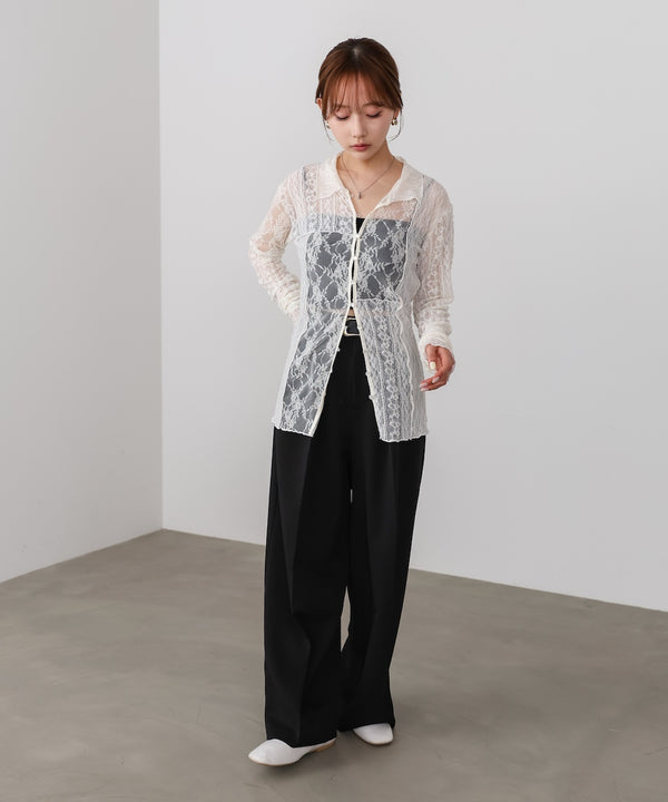 襟付きレースパッチワークシャツ