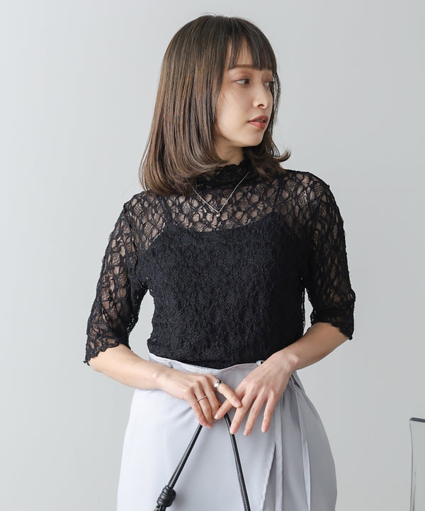 前後2WAY半袖レースプルオーバー