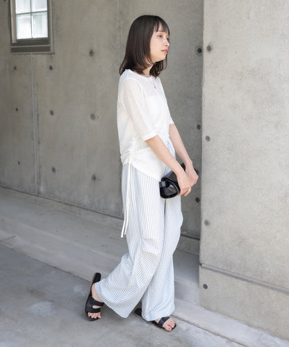 シアーリボンヘムスリットトップス