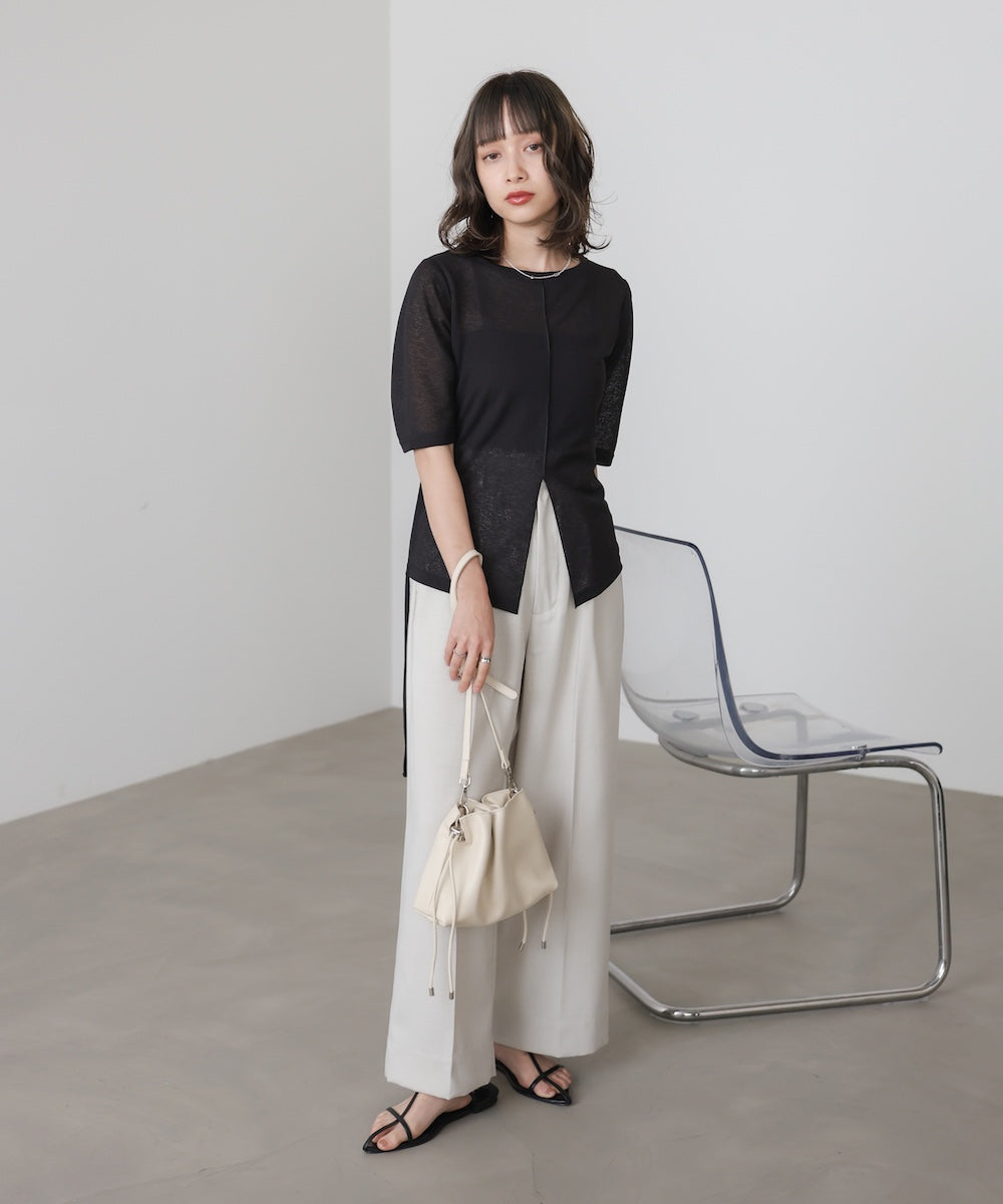 シアーリボンヘムスリットトップス
