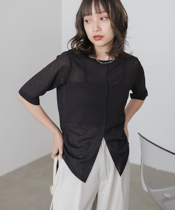 シアーリボンヘムスリットトップス